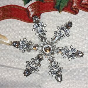 Pottery Barn Jeweled Crystal Snowflake 5" Christmas Tree Ornament Metal Vintage